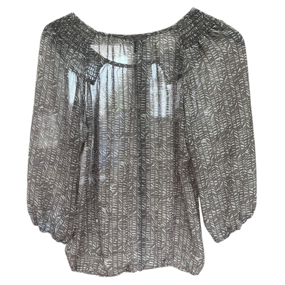 Banana Republic Sheer Chiffon Blouse Brown/Wht Abstract Print Women’s M - Picture 2 of 6